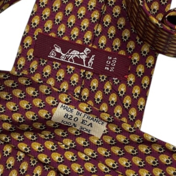 HERMÈS 820 EA Burgundy Art Silk LUXURY Tie FRANCE - Picture 3 of 5